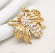 Stunning Vintage Flower Busy Honey Bee Gold Crystal BROOCH Pin Jewellery - £17.42 GBP