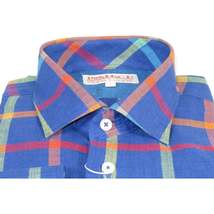 Men Linen Sports Shirt By INSERCH English Plaid European 2905 Blue Multi Checker image 5