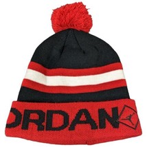 Jordan Beanie with Pom Jumpman Knit Cap Black Red White Stripe Roll Up - £15.98 GBP