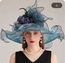 Erby day organza large brim church floral tea party wedding hat hat jehouze blue 372057 thumb200