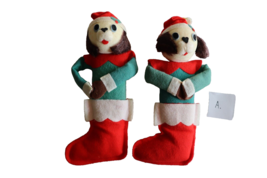 Lot 2x Vintage Cute Puppy Dog Santa Hat Stocking Christmas Ornament Felt Japan A - £8.35 GBP