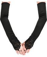 Bridal Prom Costume Adult Satin Fingerless Gloves Black Opera Length Beaded - $257.52 MXN