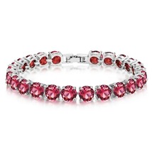 6 Ct Round Cut Red Garnet 7 inch Tennis Bracelet Unisex 14K White Gold Finish - £183.84 GBP