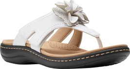 NEW CLARKS WHITE LEATHER  COMFORT  WEDGE SANDALS SIZE 8 W WIDE - £74.05 GBP