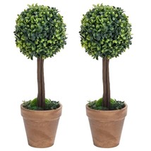 vidaXL Artificial Boxwood Plants 2 pcs with Pots Ball Shaped Green 13&quot; - £43.21 GBP