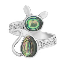 Feline Fantasy Abalone Shell Inlay Sterling Silver Kitty Cat Open Ended Ring-9 - £17.49 GBP