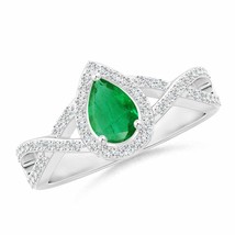 ANGARA Twist Shank Pear Emerald Ring with Diamond Halo for Women in 14K Gold - £1,003.95 GBP