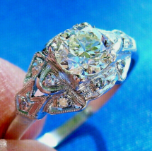 Earth mined Diamond Deco Engagement Ring Antique Solid Platinum Solitaire 0.82ct - $7,632.72 CAD