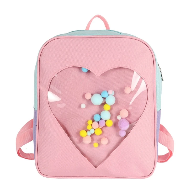 Japanese Harajuku School Bag Sweet Candy Color Transparent Love Heart Shape Back - £84.50 GBP