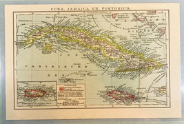 Vintage Color Map West Indies Caribbean Sea Cuba Bahamas Jamaica Caymans - £21.75 GBP