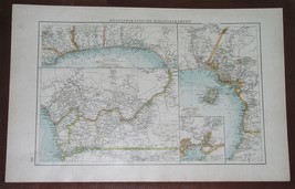 1901 Original Antique Map Of German West Africa Colonies Cameroon Togo - £24.07 GBP