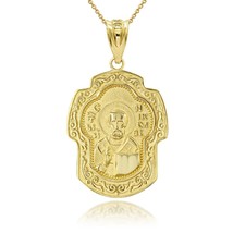 14K Solid Gold Nikolay Chudotvorets Russian Orthodox Cross Pendant Necklace - £399.59 GBP+