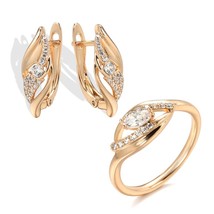 Hot 585 Rose Gold Dangle Earrings Rings Sets For Women Fashion Natural Z... - £11.10 GBP