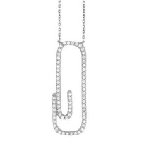 Sterling Silver CZ Cubic Zirconia Encrusted Paperclip Pendant Chain Necklace 18&quot; - $47.49
