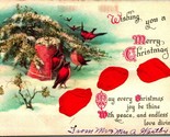Wishing You Merry Christmas Silk Flower Petals Birds Embossed 1910s Post... - $6.20