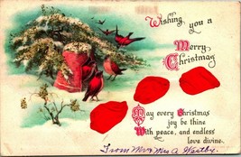 Wishing You Merry Christmas Silk Flower Petals Birds Embossed 1910s Post... - $6.20