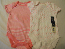 Girl Bodysuit Size 0-3 Months Pink White Stripe Hearts - £7.17 GBP