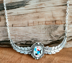Vtg Navajo Sterling Silver Inlaid Stone Hummingbird Necklace 17” J Livin... - $186.99