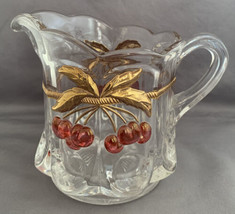 Vintage Northwood Cherry &amp; Cable Clear Ruby &amp; Gold Trim Creamer Cream Pitcher - £6.56 GBP