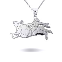 Silver Personalized Cowboy Bull Rider Rodeo Engravable Name Pendant Necklace - £18.71 GBP+