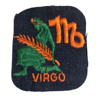 Vintage Rumper Stitcher Embroidered Sew Iron On Patch Astrology Virgo Green Deni - £6.28 GBP