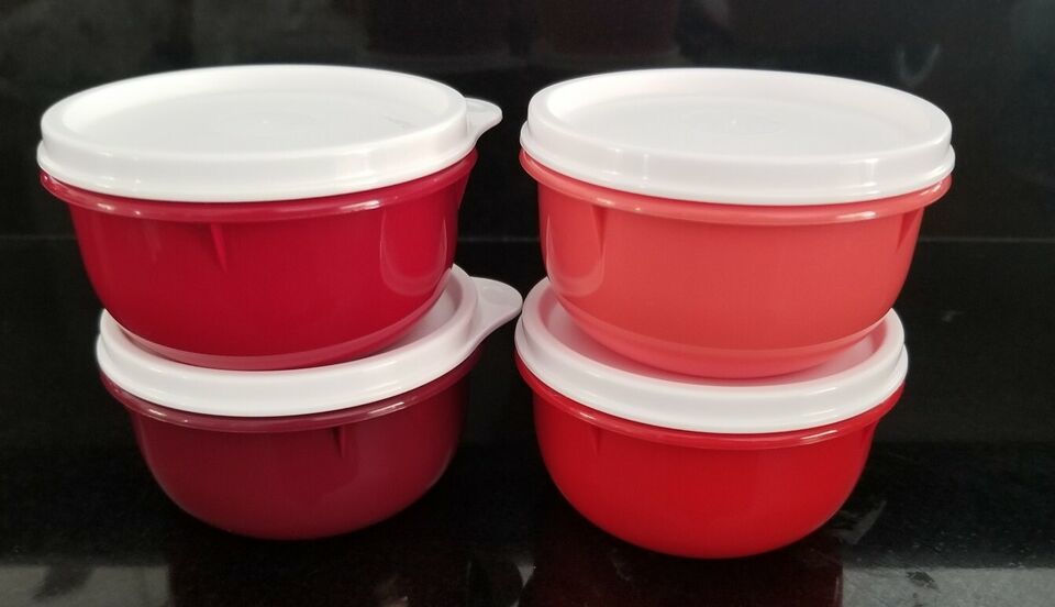 NEW Tupperware Ideal Lit'l Bowl set 4 chili red watermelon 8 oz seal Kids snack - $18.94