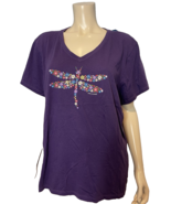 NWT Life Is Good Purple V Neck Short Sleeve Dragon Fly Tee Shirt Size XXL - $33.24