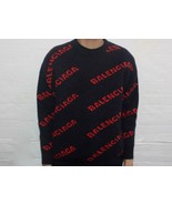 Balenciaga Navy Blue/ Red Logo Knitted Wool Sweater Logo Intarsia Jumper... - £600.09 GBP