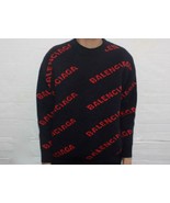 Balenciaga Navy Blue/ Red Logo Knitted Wool Sweater Logo Intarsia Jumper... - $764.88