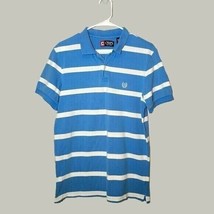 Chaps Mens Polo Shirt Medium Blue White Striped Embroidered Logo Short S... - $13.63