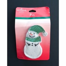Hallmark Felt Snowman Pin Green Scarf &amp; Hat Christmas Holiday Festive Wi... - £6.99 GBP