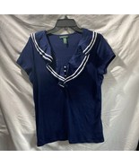Lauren Ralph Lauren Classic Cotton Sailer Ruffle Front Blouse Navy Blue ... - €25,45 EUR