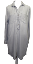 Beach Lunch Lounge Gray Button Up Roll Tab Sleeve Shirt Dress, Pockets, Size S - $29.99