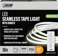 Feit 16&#39; Plug-In/Hardwire LED Bright White 3000K Tape Strip Light w/Remote - £35.60 GBP