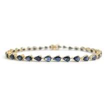 Estate Pear Blue Sapphire Gemstone Tennis Bracelet 14K Yellow Gold, 8.66... - £1,354.90 GBP