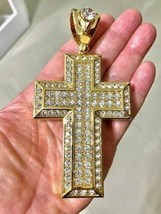 Large Real 14k Gold Plated Lab-Created Diamond Jesus Cross Crucifix Pendant - £15.78 GBP