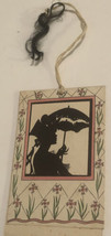 vintage Tally Card Silhouette Of A Woman With Umbrella Black Box2 - £9.61 GBP