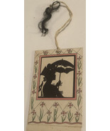 vintage Tally Card Silhouette Of A Woman With Umbrella Black Box2 - £9.66 GBP