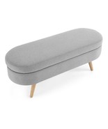 Ottoman Oval Storage Bench, Grey Linen, Rubber Wood Legs, 43.5x16x16 - €109,78 EUR