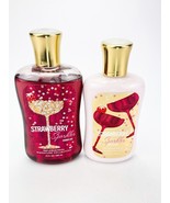 Bath Body Works Strawberry Sparkler Shower Gel Body Lotion Set Lot of 2 - $43.49