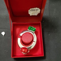 Neiman Marcus Christmas Gold Wine Magnetic Bottle Ring Red Santa Hat Green Gift - £8.92 GBP