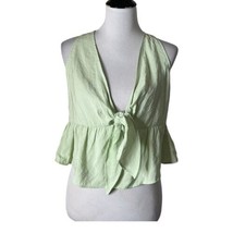 ZARA Peplum Crop Blouse Deep V Neck Tie Front Top Green Women Size M NEW - £15.65 GBP