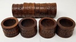 Leaf Design Napkin Rings Holders Wavy Flow Hand Carved Wooden  Set of 8 Vtg - £11.17 GBP