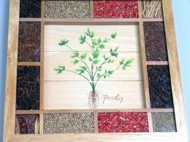 Seeds &amp; Herbs Assemblage Parsley Wood Framed Wall Art Vintage Retro Boho Decor - £23.46 GBP