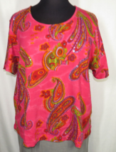 Avenue Women&#39;s Fuchsia Paisley Sequined Cotton Ribbed Top Plus Size 22-24 - £10.02 GBP