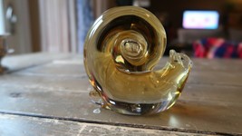 Vintage 4&quot; Snail Paperweight Amber Colored Handblown Glass - £23.33 GBP