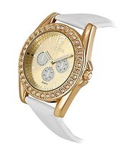 NEW Manhattan By Croton CM404243-GDWT Womens Crystal Bezel White Band Gold Watch - £7.87 GBP