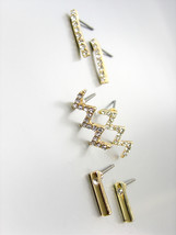 Sparkle Chic Urban Minimalist 3 Pairs Gold Metal Crystals Stud Earrings Set - $12.99