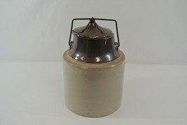 Stoneware Jug Wire Handle Closure 11&quot; Vtg Food Canning Storage Milling Jar - £46.39 GBP