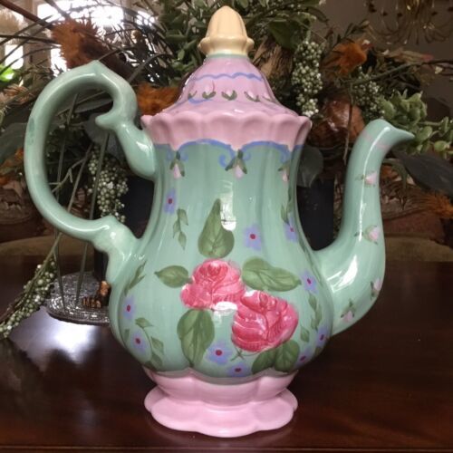 Charter Club Home Grand Buffet Sweet Time Green  Hand Painted Teapot/Cof... - $17.82